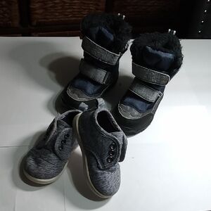 Cozy Black and Blue Toddler Size 4 Winter Boots And Slip On Sneakers Size 4